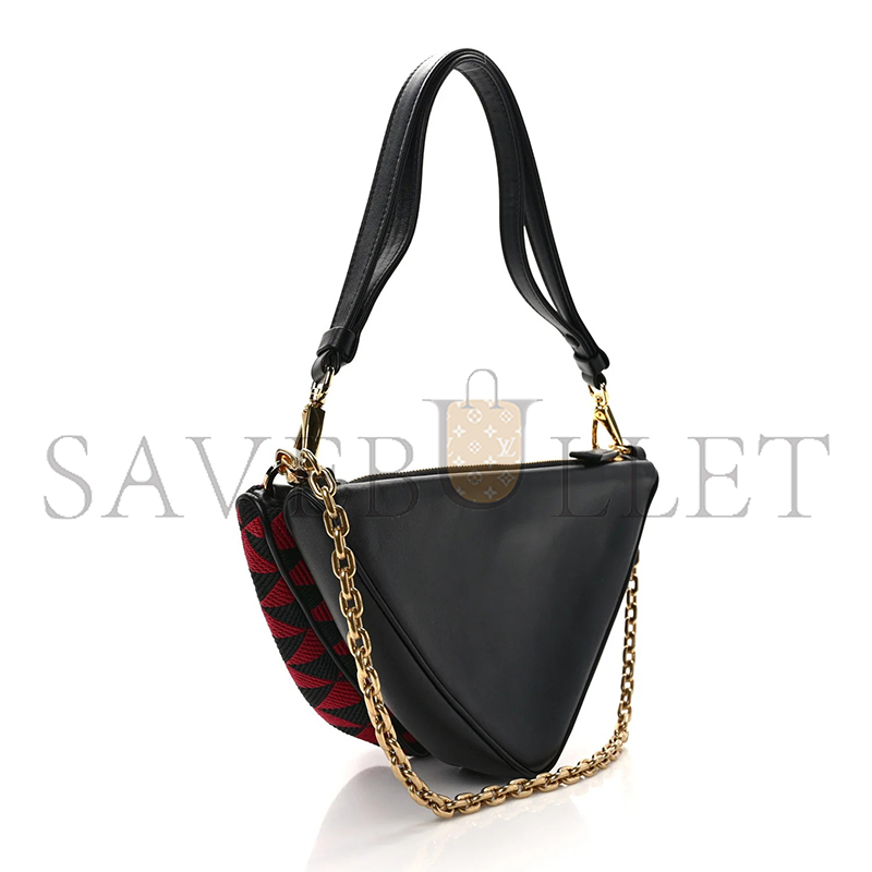 PRADA JACQUARD CALFSKIN TRIANGOLO SYMBOLE EMBROIDERED MINI TRIANGLE DOUBLE BAG 1BC543 (27*14*6.5cm)